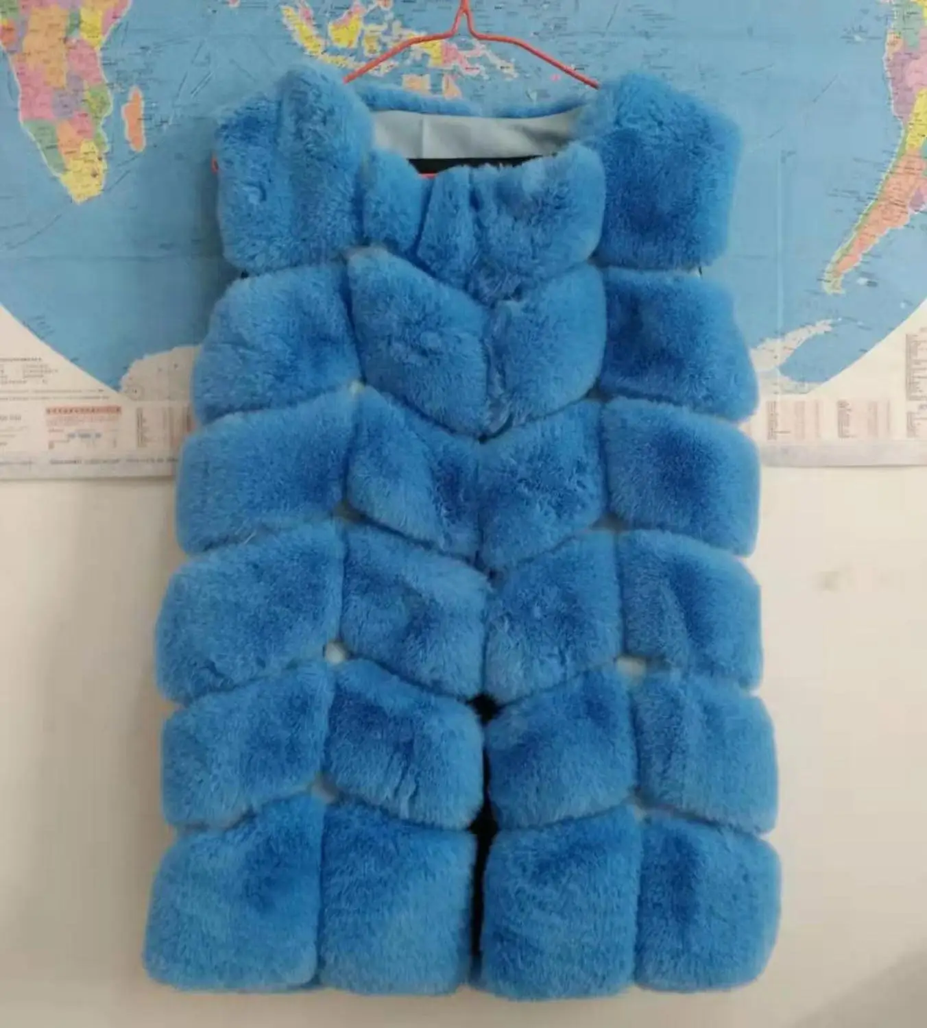 MSAISS, зимнее пальто из кроличьей шерсти, женский жилет из искусственного меха, клетчатая теплая куртка из искусственной кожи с карманами, женская меховая верхняя одежда, feminino - Цвет: Небесно-голубой