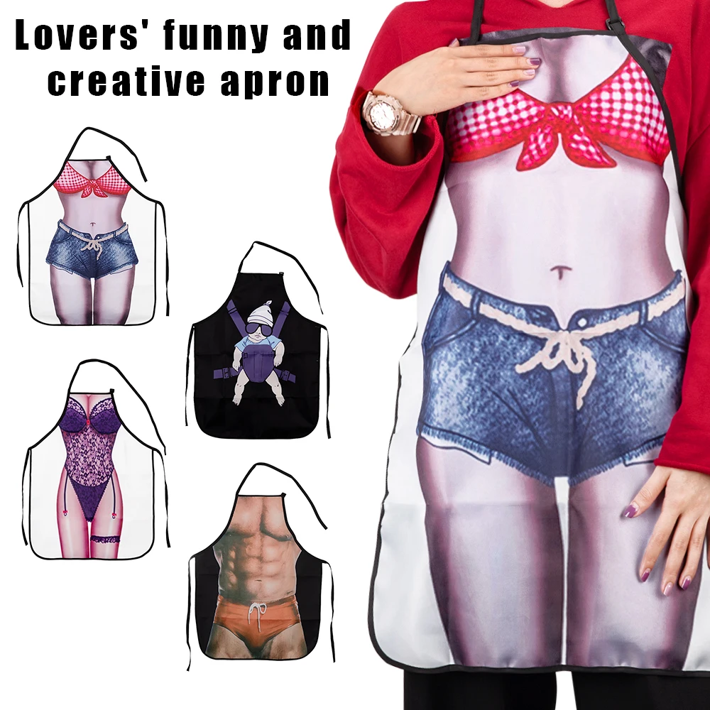 4 Colors Aprons Sexy Funny Personalized Kitchen Digital Printed For Women Man BBQ Cleaning Cooking Apron