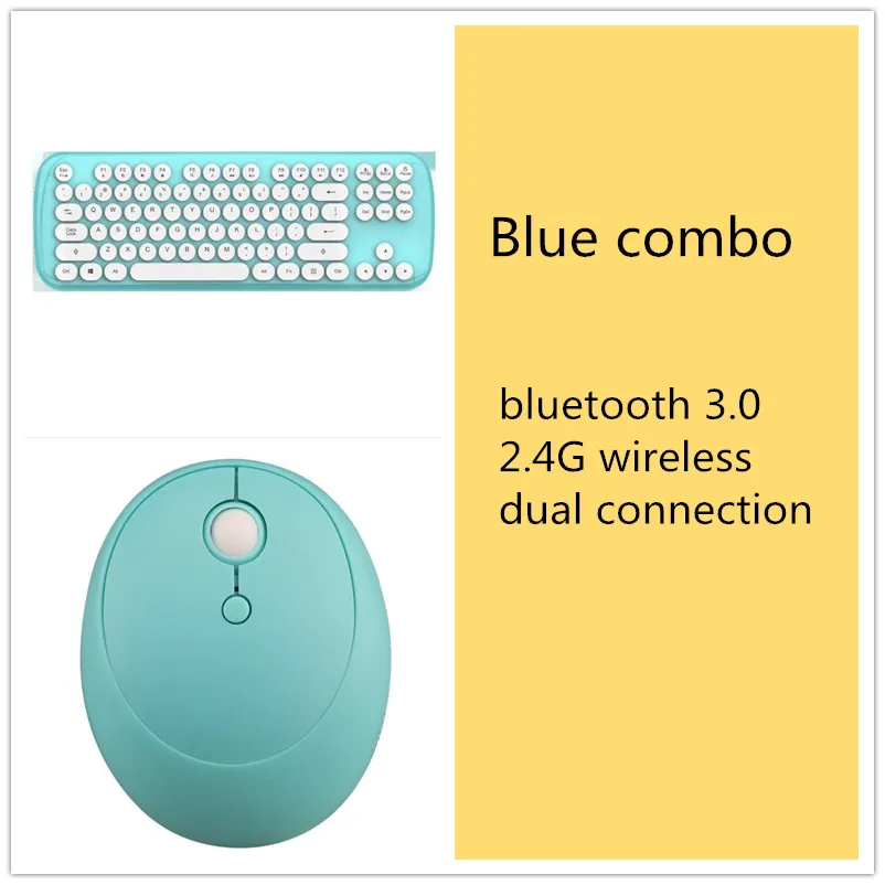 Синий Клавиатура Мышь комбо Bluetooth 2,4G беспроводной двойное соединение ретро девушка офисный компьютер для ipad Android Macos Windows - Цвет: Синий