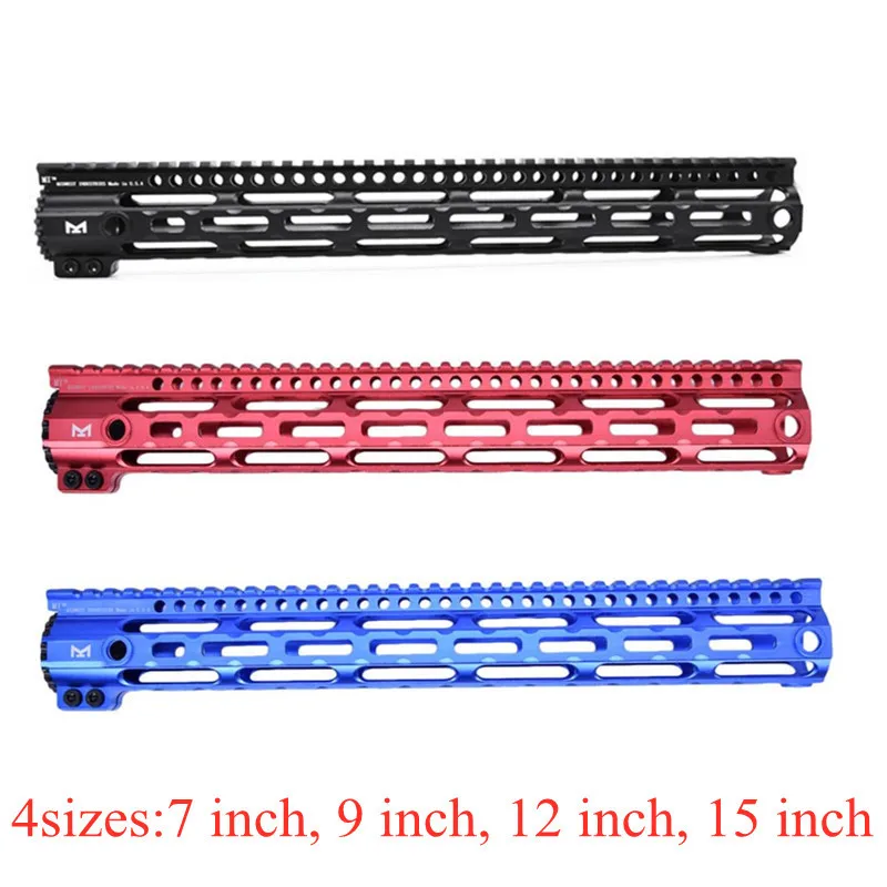 

AR15 MLOK 7" 9" 12"15" Hunting Tactical Rifle Scope Mount Slim Free Float Handguard Picatinny Rail Mount Bracket,Black/Red/Blue