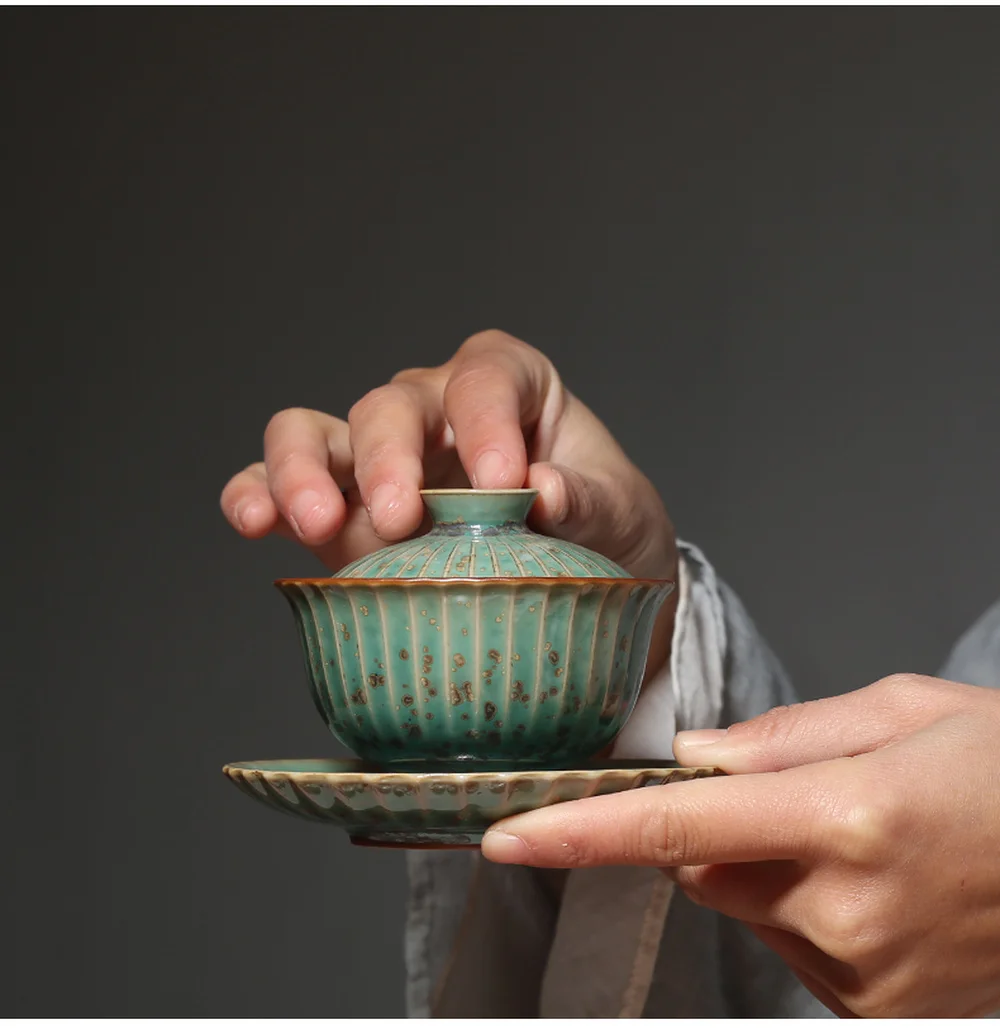 Зеленая печь для обжига глазури 100 мл смена Gaiwan винтажные керамические чаши чая