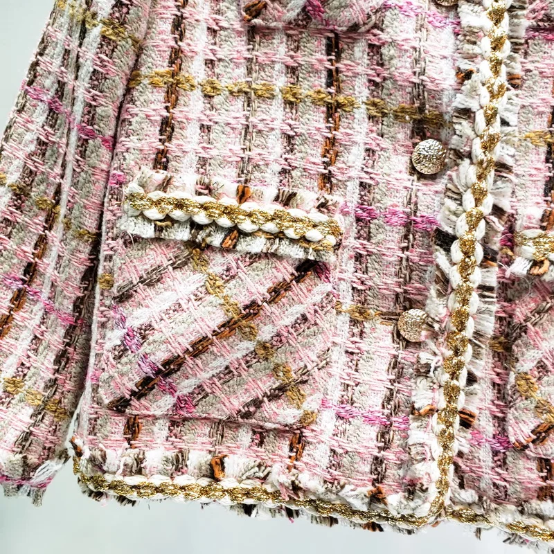 Шерстяное вязаное шерстяное пальто Ручной Работы Розовое тяжелое промышленное клетчатое пальто для женщин