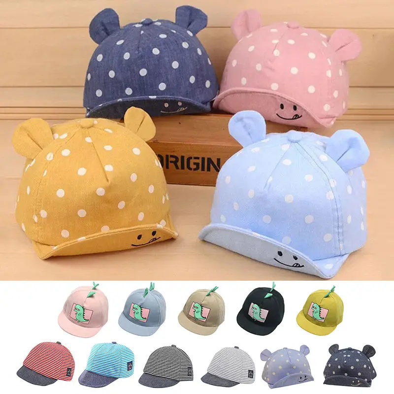 

Cute 1-4Y baby Hats And Caps Boy Girl Kids Hat Summer Cotton Smiling Dinosaur Striped Sunhat Baseball Cap Sun Hat Beret Caps