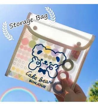 

MINKYS Large Capacity PVC Bear Portable Pencil Bag Cute Pencilcase Desktop Storage Bag 20CM Kawaii School Stationery Gift