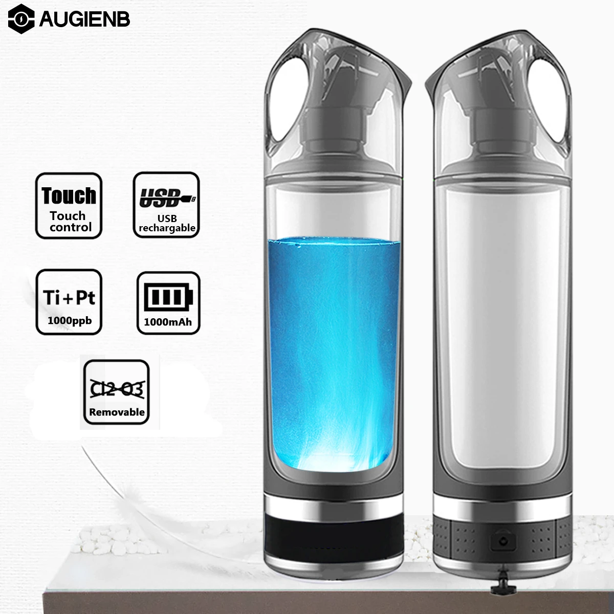 AUGIENB Rechargable Hydrogen-Rich Water Bottle Ionizer Maker Generator Alkaline 