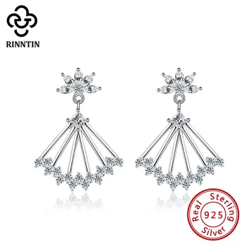 

Rinntin 100% S925 Silver Women Drop Earrings with AAAA Zircon Geometric Design Hollowed Earrings Wedding Jewelry Gifts TSE291