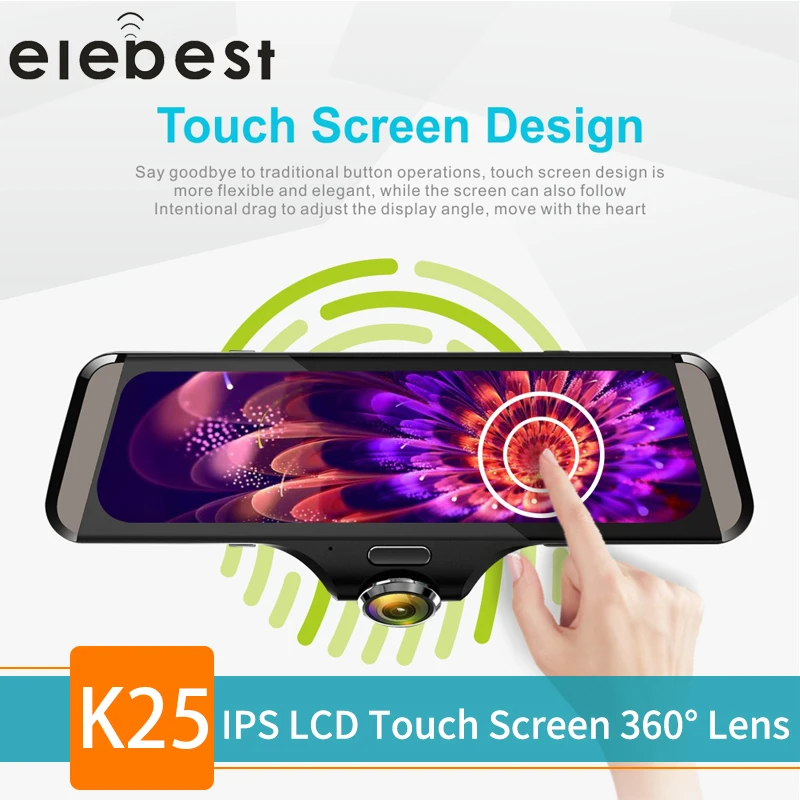 Skup 10 cal IPS ekran dotykowy LCD dash cam 360 stopni Panorama HD obiektyw typu rybie oko samochodu kamera DVR pełny ekran mediów strumieniowych rejestrator