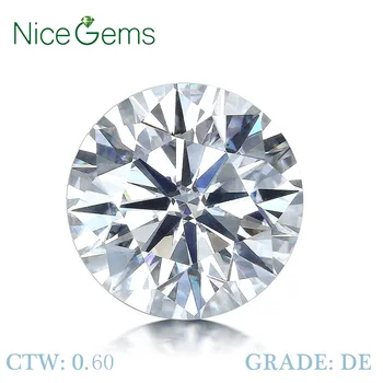 

NiceGems 0.6CT Moissanite D Color Round Excellent Heart And Arrows Cut Colorless 5.5MM lab Grown Diamond loose Stone VVS1