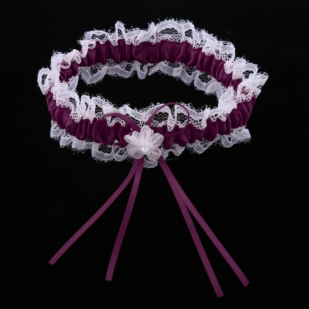 2Pcs Rustic Bridal Wedding Garter Floral Stretch Bridal Lace Satin Bowknot Thigh Ring Soft Socks Hen Party Lace Pearls Garter