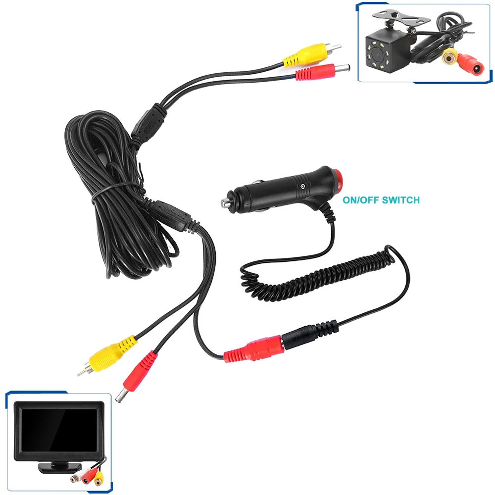 Caméra de recul,Câble vidéo RCA pour caméra de recul et moniteur DC2.1 câble d