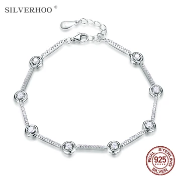 

SILVERHOO 925 Sterling Silver Bracelet Exquisite Personality Fine Jewelry 5A Cubic Zirconia Bracelets For Women Anniversary Gift