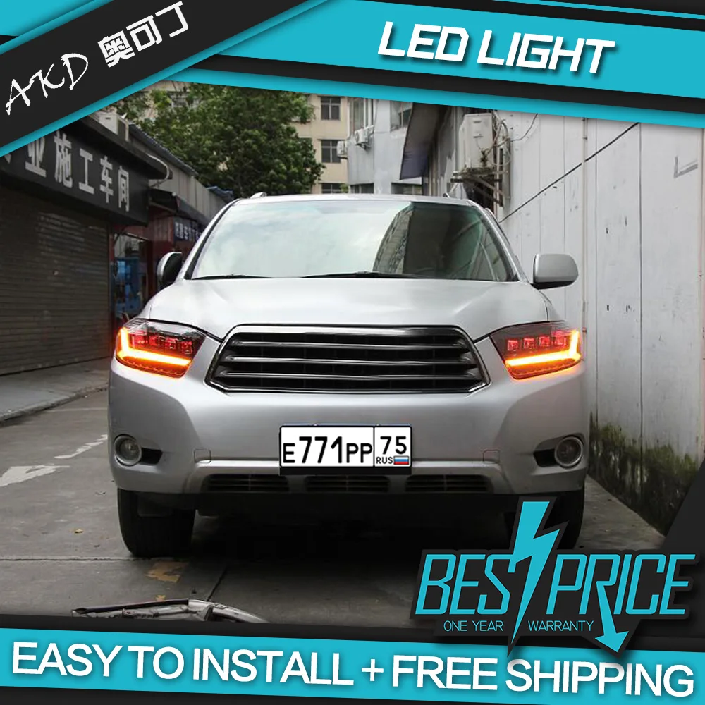 2 шт 2008 2009 2010 2011y фара для Toyota фара highlander все в светодиодный динамический DRL головной свет highlander дневной свет