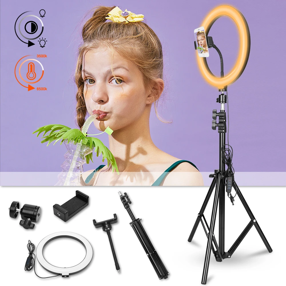 

26cm Dimmable Photography Lighting LED Selfie Ring Light 10 inch Fill Light Stand Tripod Phone Holder for Video Tiktok Youtube