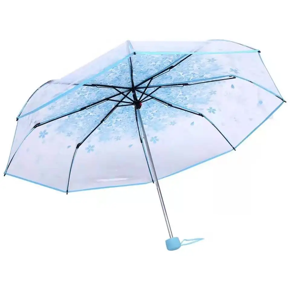 Модный прозрачный зонтик, зонтики для девочек, женский зонтик, три складных зонта для детей - Цвет: blue