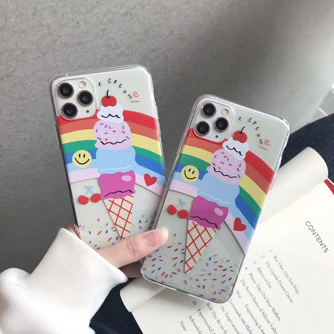 INS корейский милый прозрачный радужный смайлик мороженое для iPhone 11 pro MAX Xs Xr X 7 8 plus