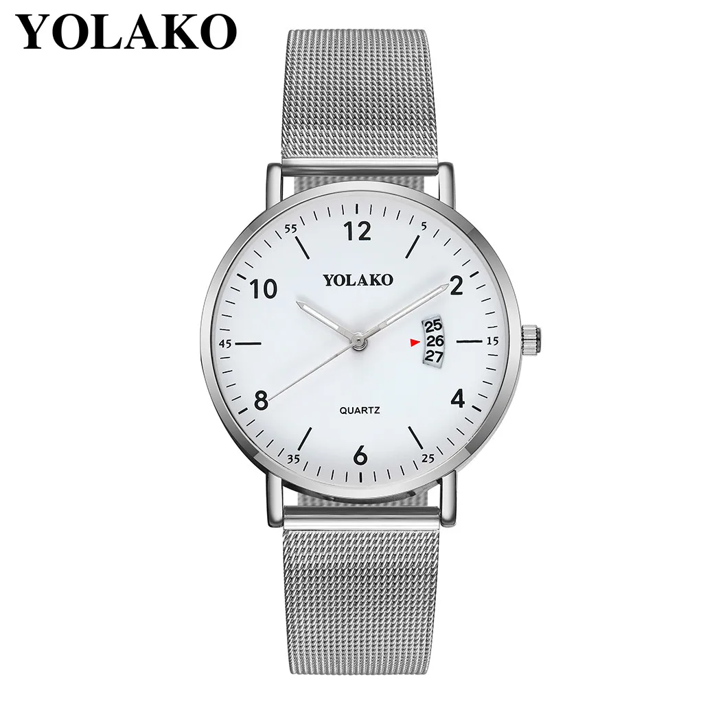 

YOLAKO Fashion Simple Women Watch Sleek Minimalist Calendar Stainless Steel Mesh Belt Ladies Clock Quartz Wrist Watches reloj