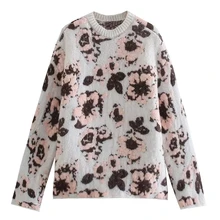 

Elmsk Pullovers Tops Winter Sweaters Women Pull Femme England Style Vintage Floral Jacquard Weave O-neck Loose Sweaters Women