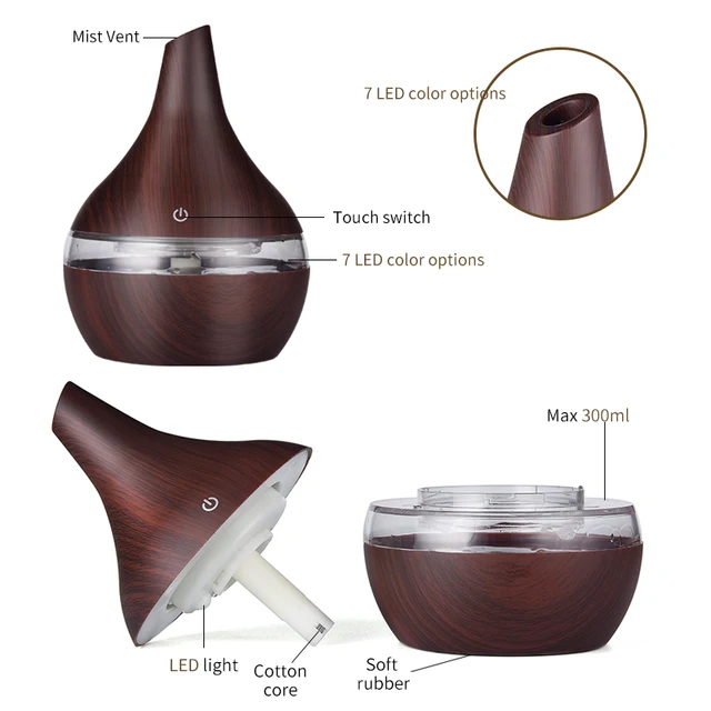 saengQ Humidifier Electric Aroma Air Diffuser Wood Ultrasonic Air Humidifier Essential Oil Aromatherapy Cool Mist Maker For Home 5