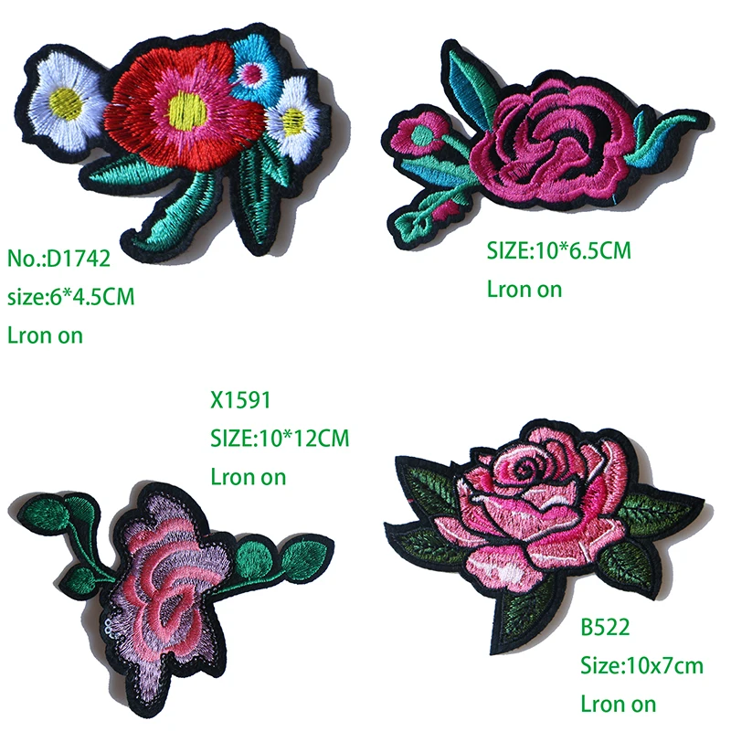 

1PCS Rose Peony Safflower Embroidered Iron on Patches for Clothing DIY Stripes Clothes Patchwork Sticker Custom Flowers Badges