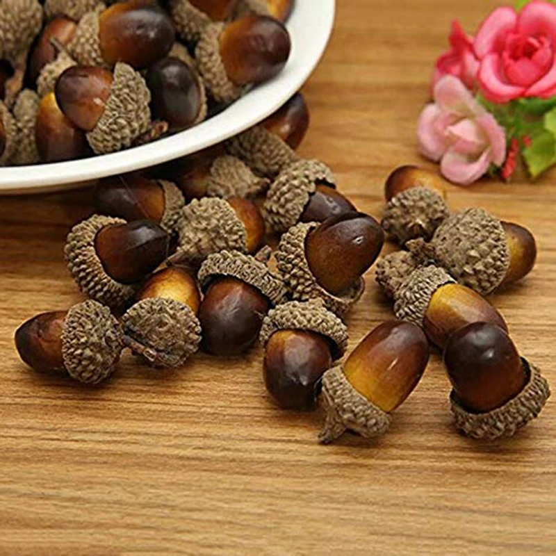 Artificial Acorn, 100PCS Fake Nutty for Home Vase Filler Decor Photography Props Christmas Decoration Accessories