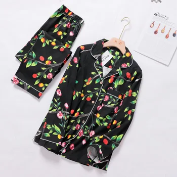 

Pure Cotton Ladies Pyjamas Femme Autumn New Style Printed Knitted Long-sleeved Loose Pajamas Lapel Cardigan Outer Wear Nightwear