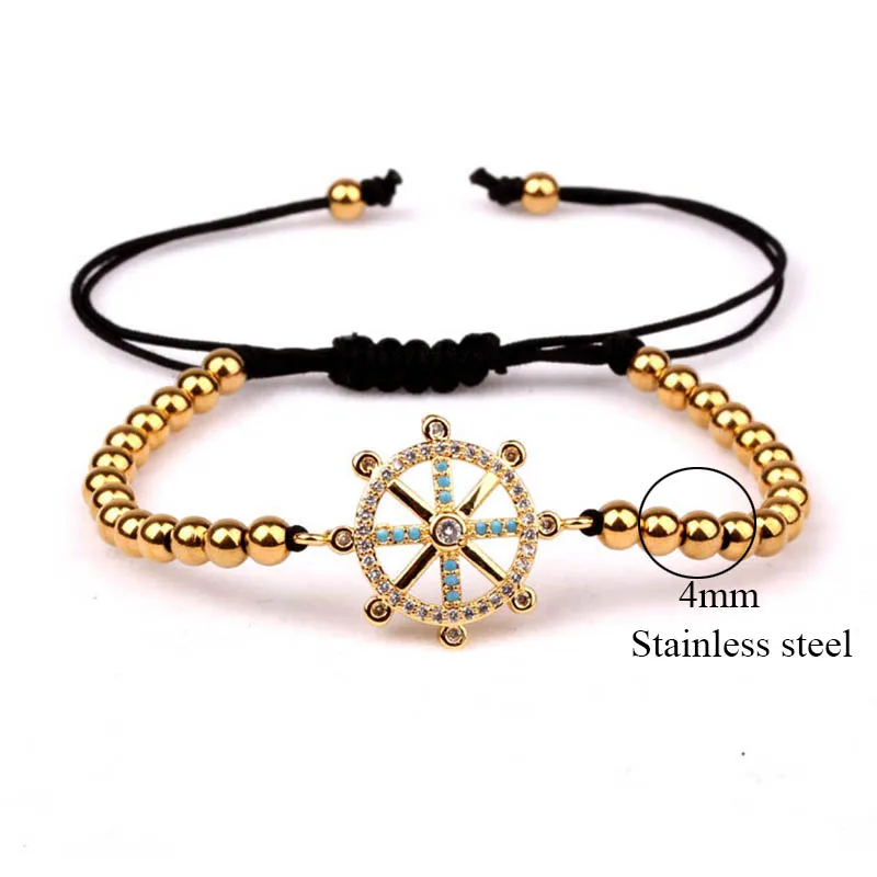 High quality Small Stainless Steel Beads Colorful CZ Rudder Charm Bracelet Men Women - Image 5