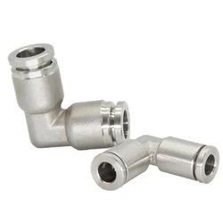PV 304 Stainless Steel Metal Pneumatic Connector 4 6mm 8mm 10mm 12mm Elbow 90 Degree Push-in Quick Connector Release Air Fitting