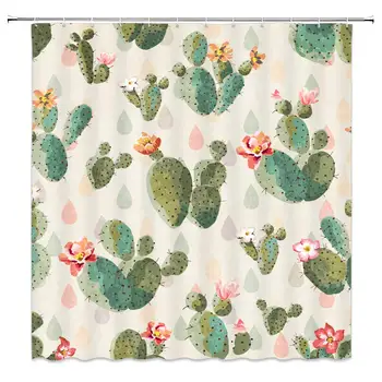 

Cactus Flower Shower Curtain Decor Cacti Bathroom Curtain Polyester Fabric Machine Washable with Hooks 70x70 Inches