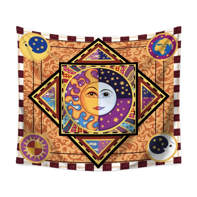 

C Tapestry Polyester Sun & Moon Tarot Psychedeli Fabric Indian Hippie Bohemian Print Home Decor Wall Hanging Tapestry 59" X 51