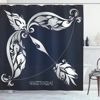 

Zodiac Shower Curtain, Astrology Sign Sagittarius with Flower Images Planetary Impacts on Nature Theme, Cloth Fabric Bathroom