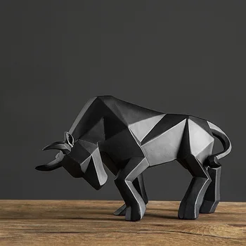 

Resin Geometric Bison Ox Sculpture Abstract Bull Statue Office Decoration Home Art and Craft Ornament Accessories Birthday Gift