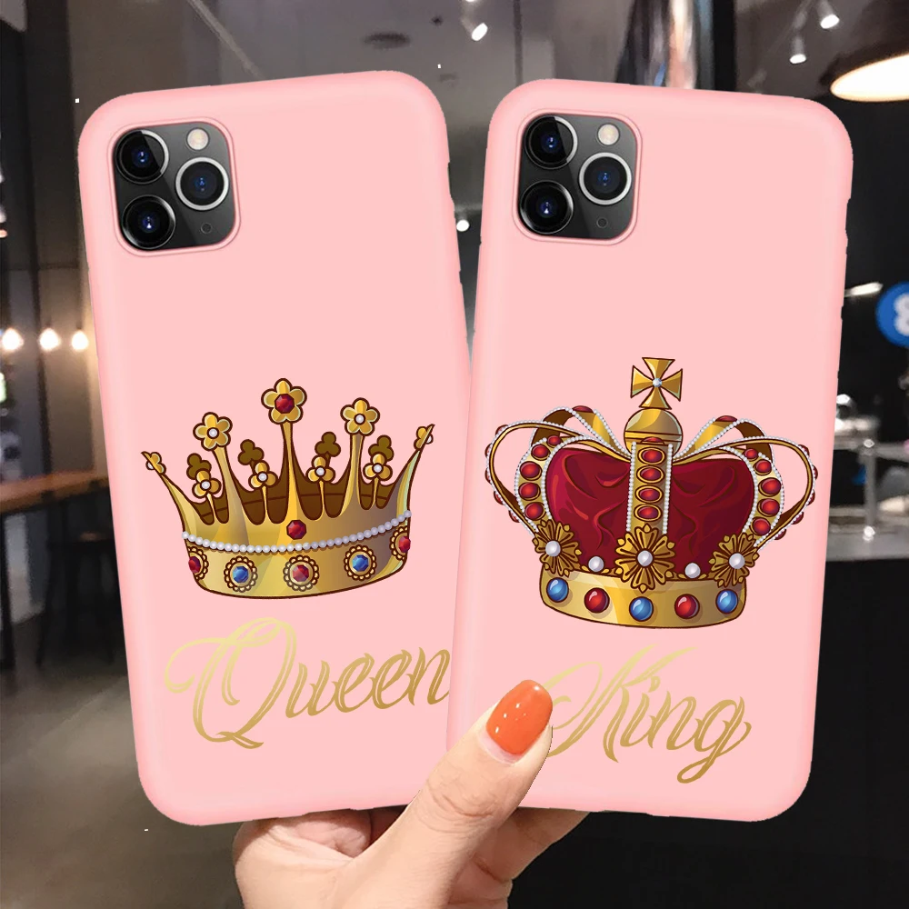 Роскошный чехол для пары iPhone 6 6s 7 8 Plus матовый мягкий из ТПУ с надписью короны
