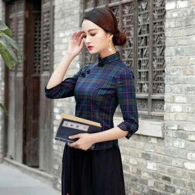 SHENG COCO китайские Топы Camisa China Mujer современный китайский стиль cheongsam блузка Ретро Ципао рубашка традиционная одежда топы - Цвет: army green top