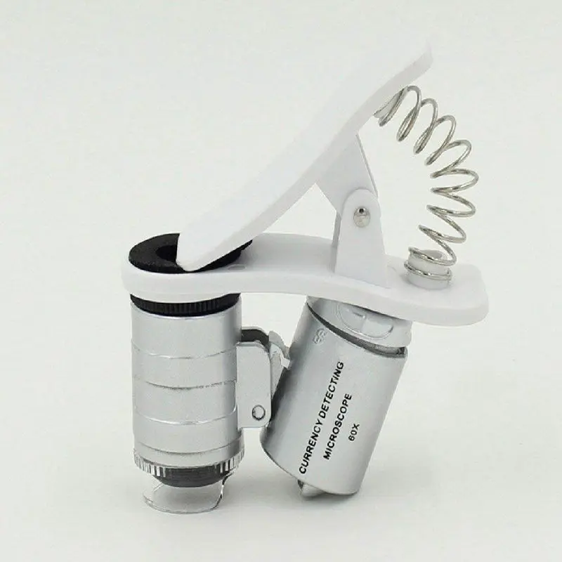 1Pcs Universal 3LEDs Clip Mobile Phone Microscope Magnifier Micro-Lens 60X Optical Zoom Telescope Camera Lens