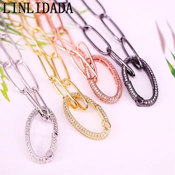 

4Pcs CZ Micro Paved Oval Lock Clasps Pendant Necklace Zirconia Clasps Gold / Rose Gold / black Color Metal Chain Necklac