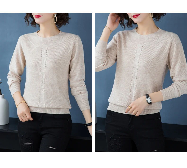 XJXKS Pull Femme Nouveaute элегантный шерстяной пуловер для женщин сплошной цвет универсальный длинный рукав вязаный женский свитер