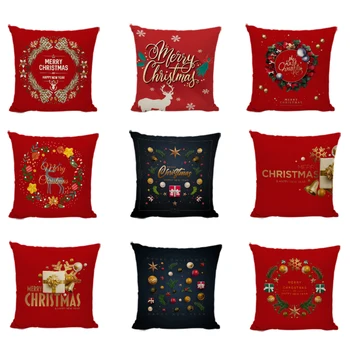 

Hot Sale Letter Red Gift Box Linen Pillow Cushion Cover Christmas 45*45cm Carnival PartyDecoration Pillowcase Home Sofa