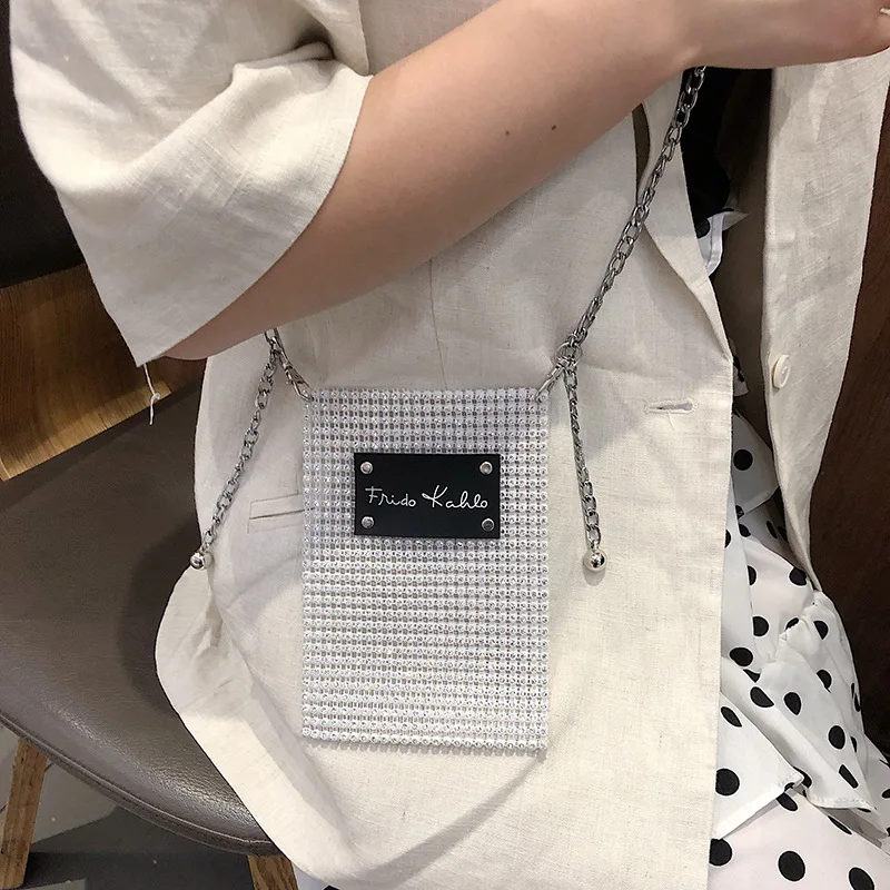 

Summer 2019 New Water Diamond Handset Bag Mini Bag Chain Bag Flash Diamond Handset Bag