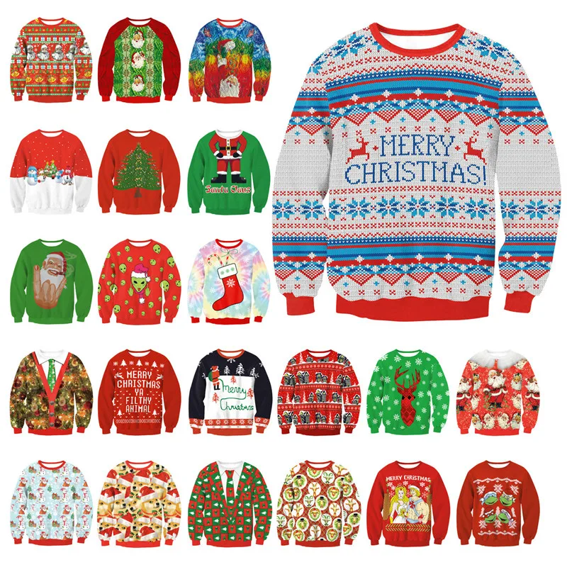Suéter Unisex de talla grande para hombre y mujer, suéteres de Navidad con estampado de cuello redondo, Tops finos y feos, XXL S27 ropa de manga, 2020