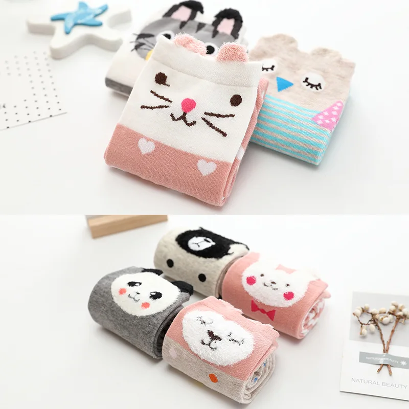 Girls Knee High Long Cotton Kawaii Cartoon Socks Kids Lovely Cat Dog Bear Rabbit Panda for Little School Children Baby 3-8 years