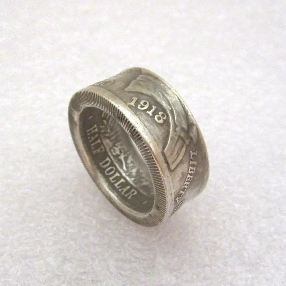 Coin Ring Handmade From 1918 Commemorative Half Dollar Copy Coin Silver Plated Handcraft Ring