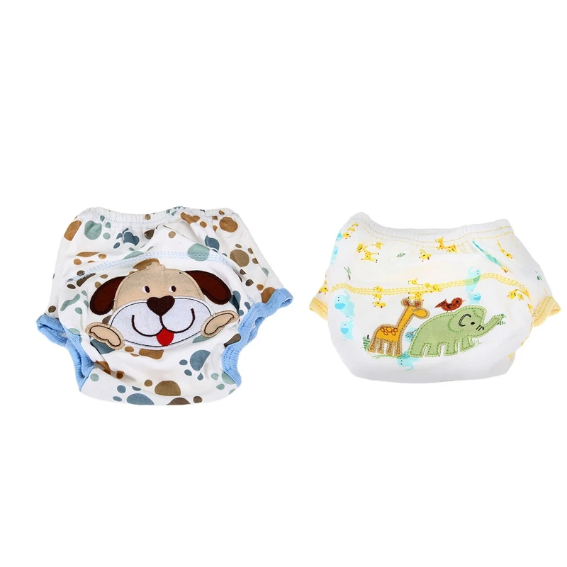Hot-2 Pcs Cotton Waterproof Washable Diaper Training Pants Layer Learning Panties for Baby, Dog Pattern& Elephant Pattern
