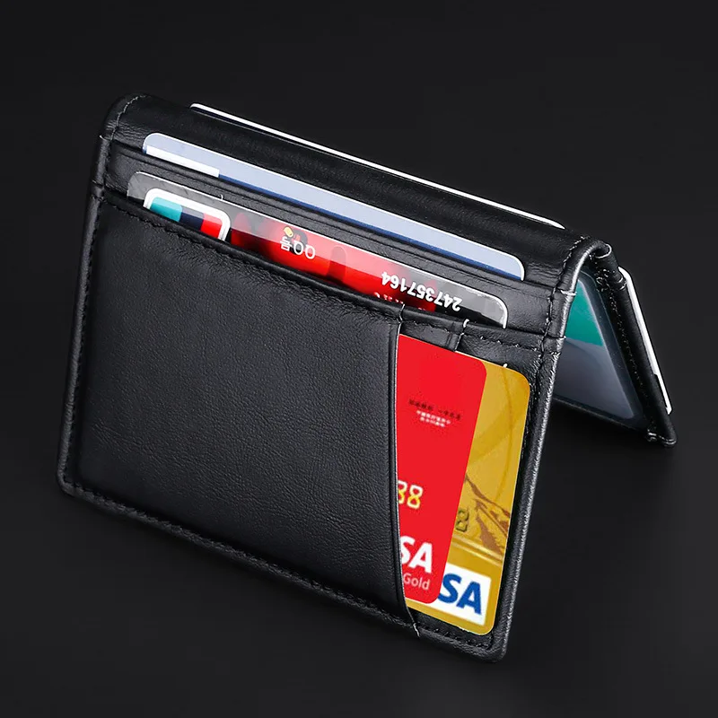 Men Minimalist Slim Card Holder Genuine Leather Card Wallet Slim Line Ultra Thin Mini Small Rfid Passport Id Card Holder Male