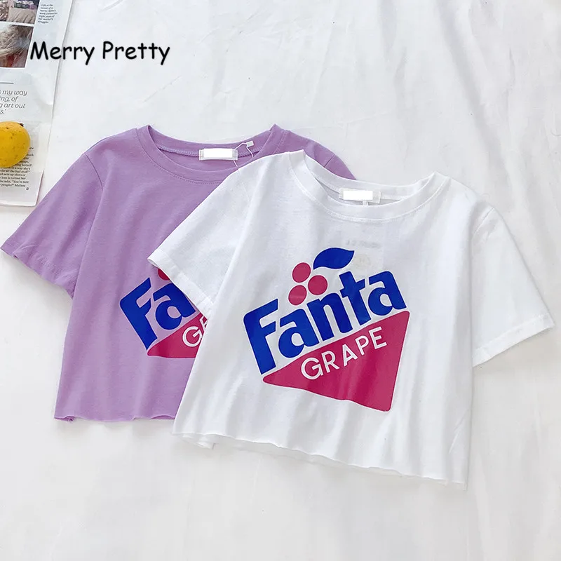 

Merry Pretty Letter Printed Cropped T Shirt Women Casual Short Sleeve Summer Tshirt Round Neck Slim Fit Crop Tops Girl White Top