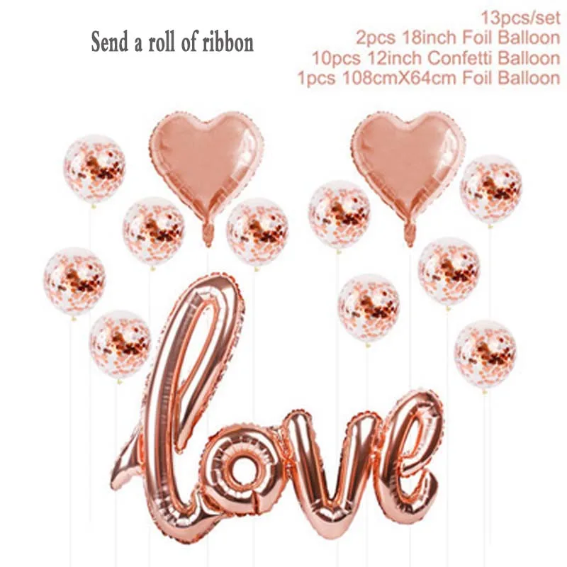 

Valentine's Day Rose Gold LOVE Letter Balloon Tassel Combination Confetti Ball Transparent Latex Star Love Aluminum Film