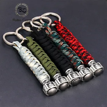 

Vikings Rune mjolnir Keychain Outdoor Survival Kit Parachute Cord Keychain Paracord viking scandinavian Jewelry For Key Men gift