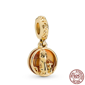 

JrSr 100% 925 Sterling Silver Beads Simba and Mufasa Sunset Dangle Charms fit Pandora Bracelets Womens DIY Jewelry Free shipping