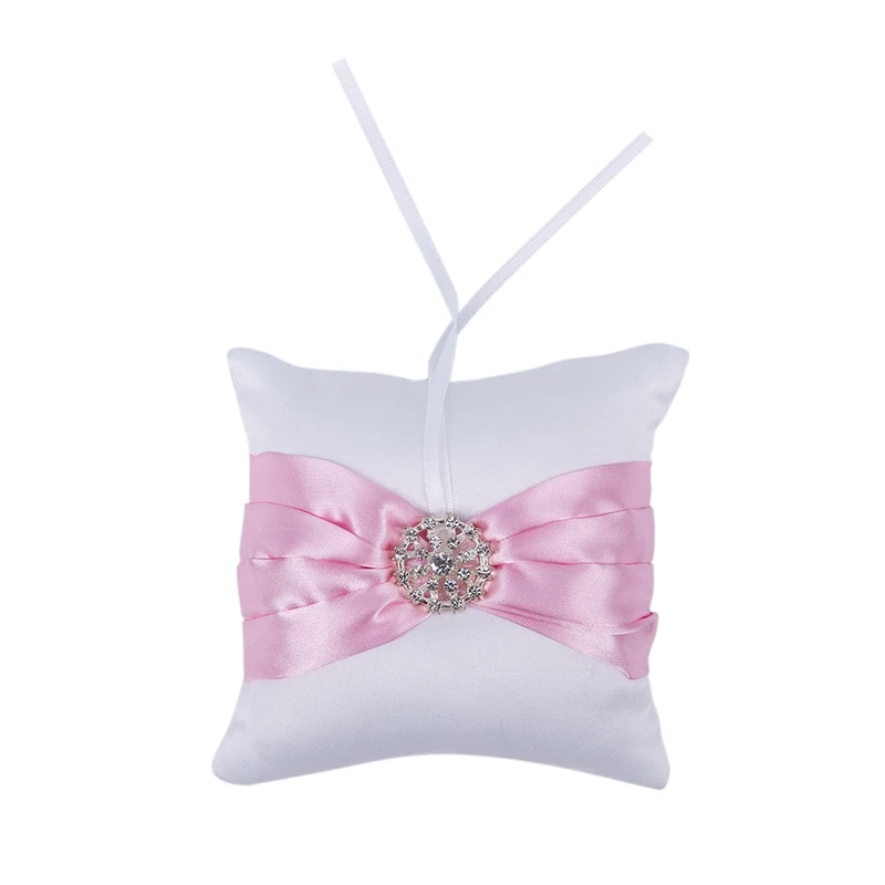 

Trendy White Cloth Bowknot Diamante Wedding Party Ring Pillow Bearer Cushion
