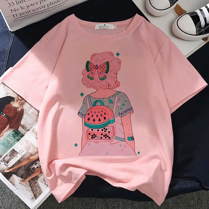 Strawberry Juice Graphic Print T-shirt Women Harajuku Aesthetic White Tops Tshirt Tee 2021 New Summer Fashion Y2k Female T Shirt vintage graphic tees