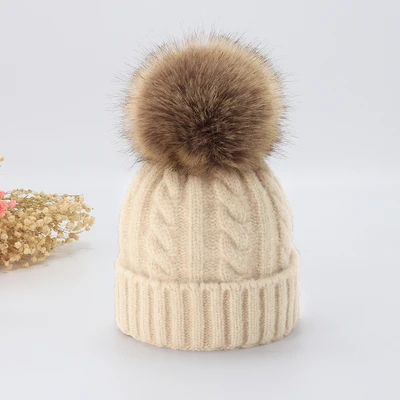 Beige Милая зимняя вязаная шапка с черепами для родителей и детей - Цвет: Beige